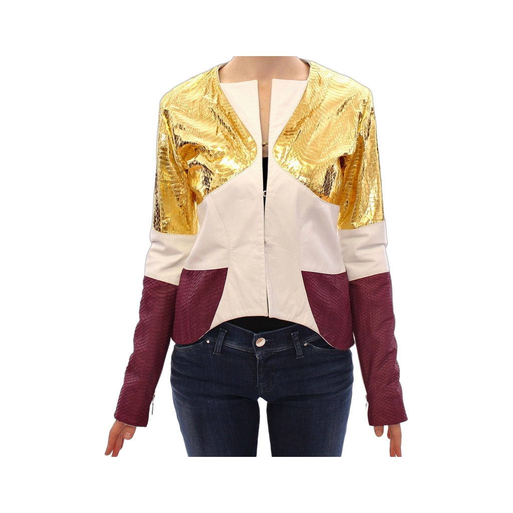 Elegant Metallic Croc Print Leather Jacket