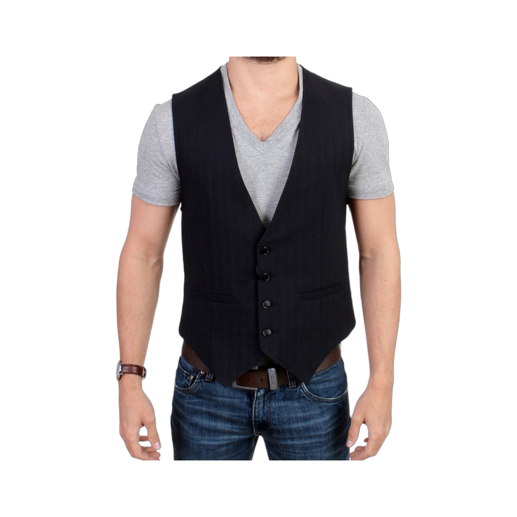 Black striped cotton casual vest