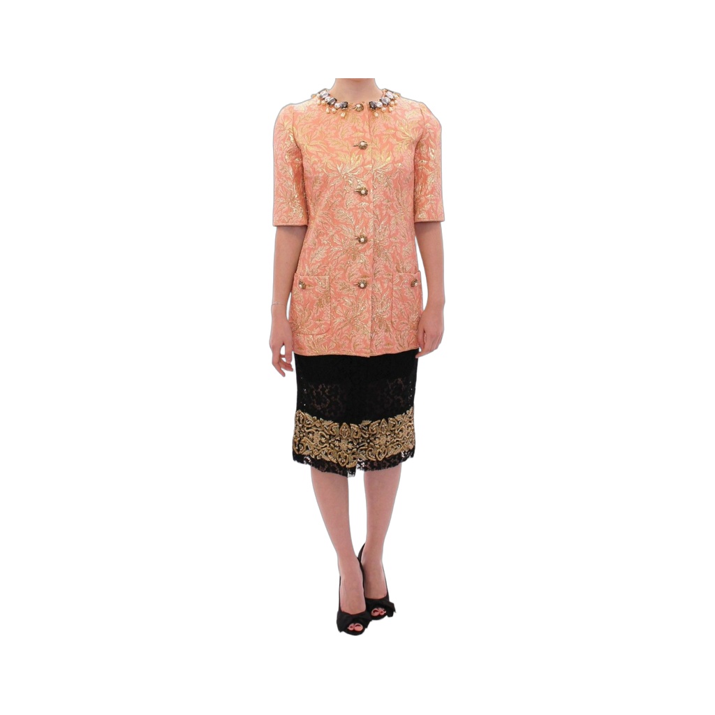 Pink Silk Brocade Crystal Jacket Coat