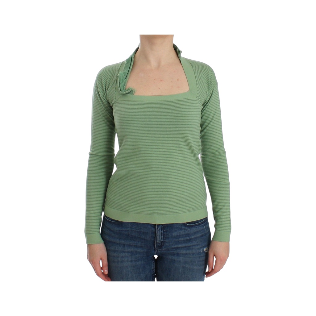 Green Wool Blend Striped Long Sleeve Sweater