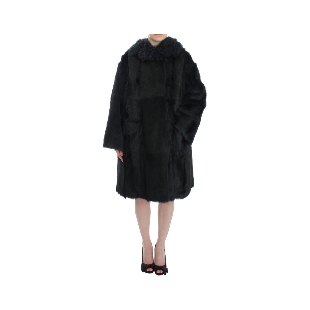 Black Goat Fur Shearling Long Jacket Coat