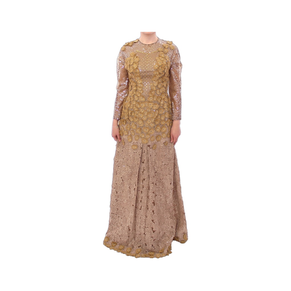 GOLD Long Lace Maxi Crystal Dress
