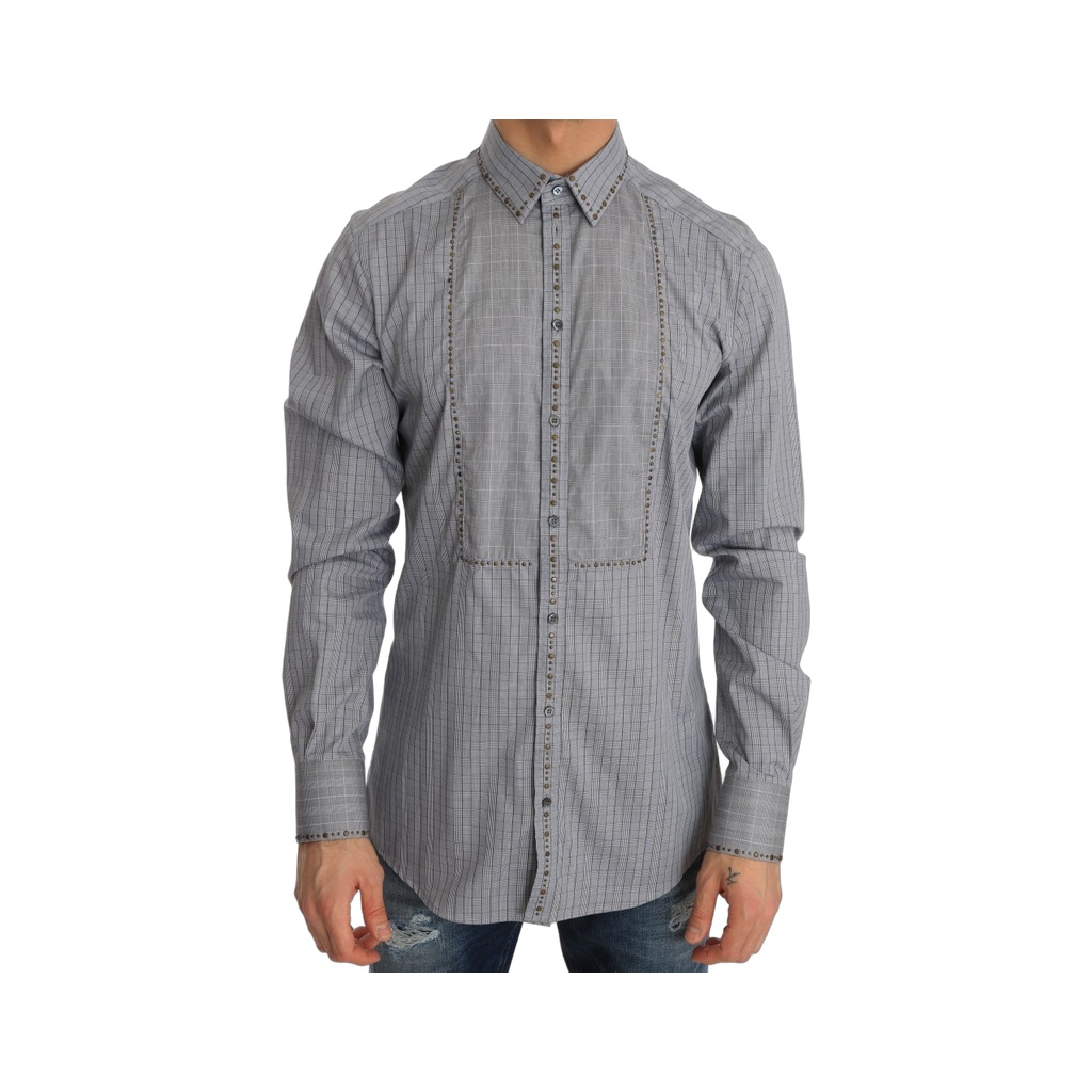 Elegant Gray Checkered Slim Fit Casual Shirt