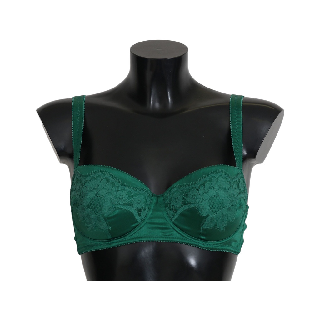 Green Silk Stretch Floral Lace Bra Underwear