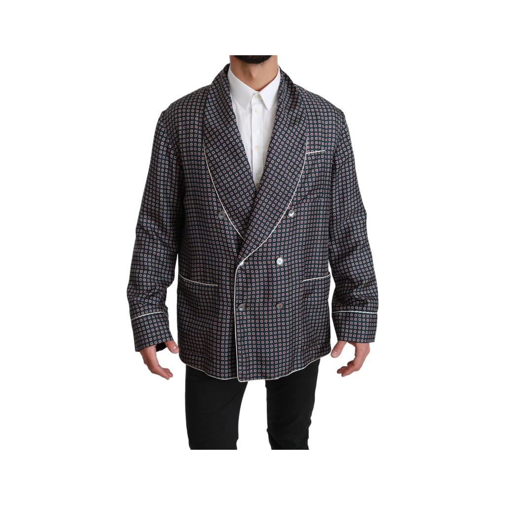 Elegant Navy Silk Double Breasted Coat