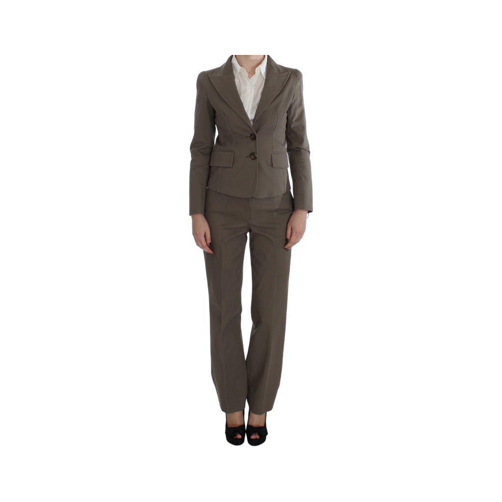 Beige Wool-Cotton Suit Set Chic Elegance