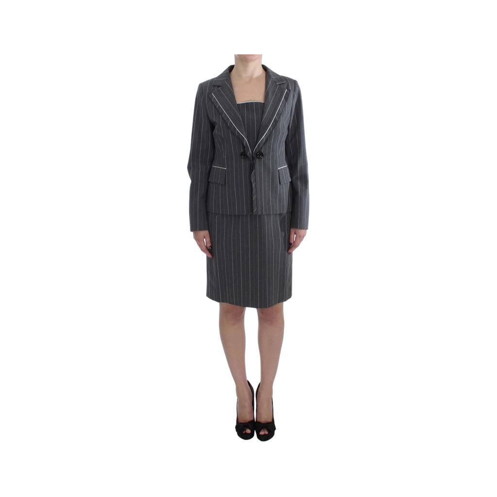 Gray Stretch Suit Sheath Dress & Blazer Set