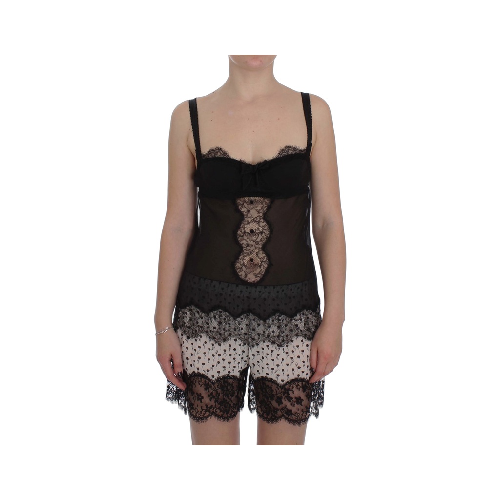 Black Silk Floral Lace Lingerie Top