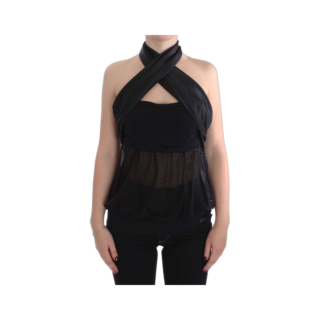 Black Neck Wrap Top Blouse