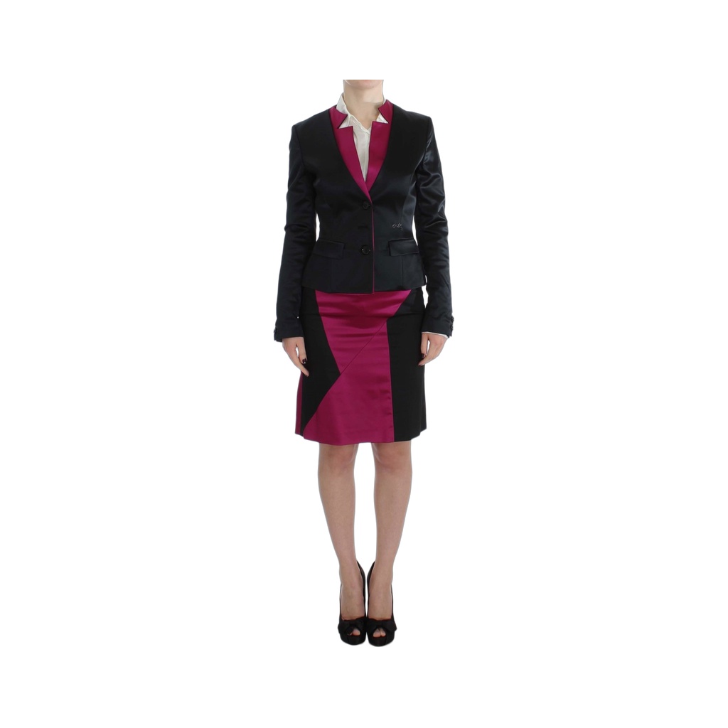 Chic Black and Pink Skirt Suit Ensemble
