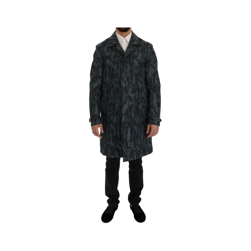 Blue Camouflage Trench Coat Elegance