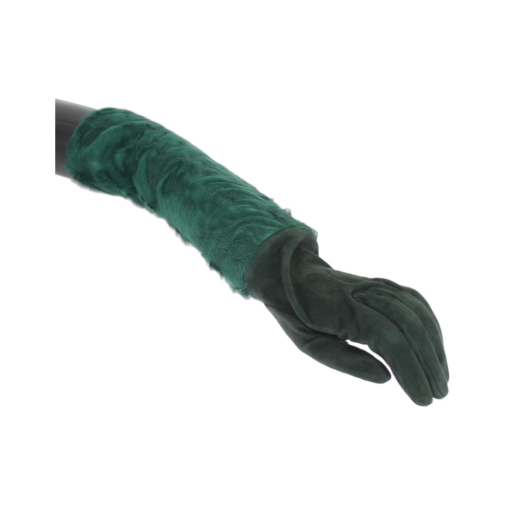 Green Leather Xiangao Fur Elbow Gloves