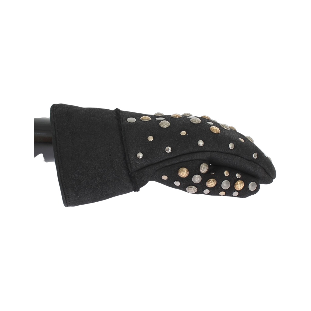 Gray Wool Shearling Studded Gloves