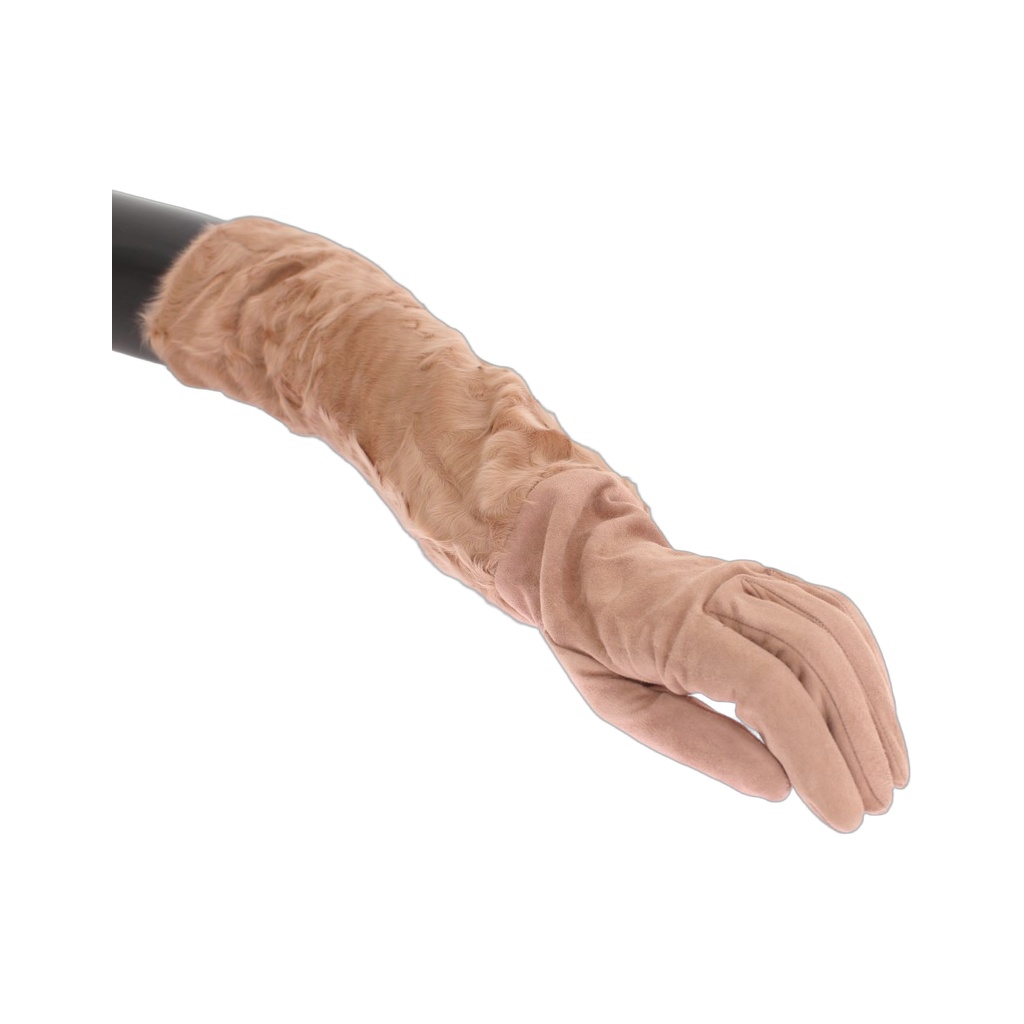 Beige Suede Xiangao Fur Elbow Gloves