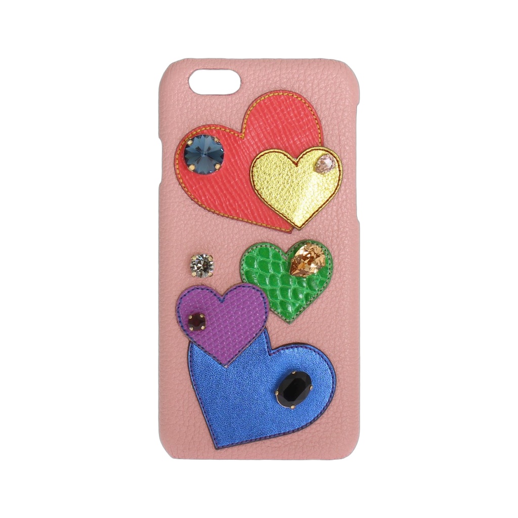 Pink Leather Heart Crystal Phone Case