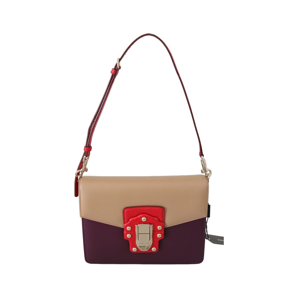 Purple Beige Red Leather Crossbody Purse Bag