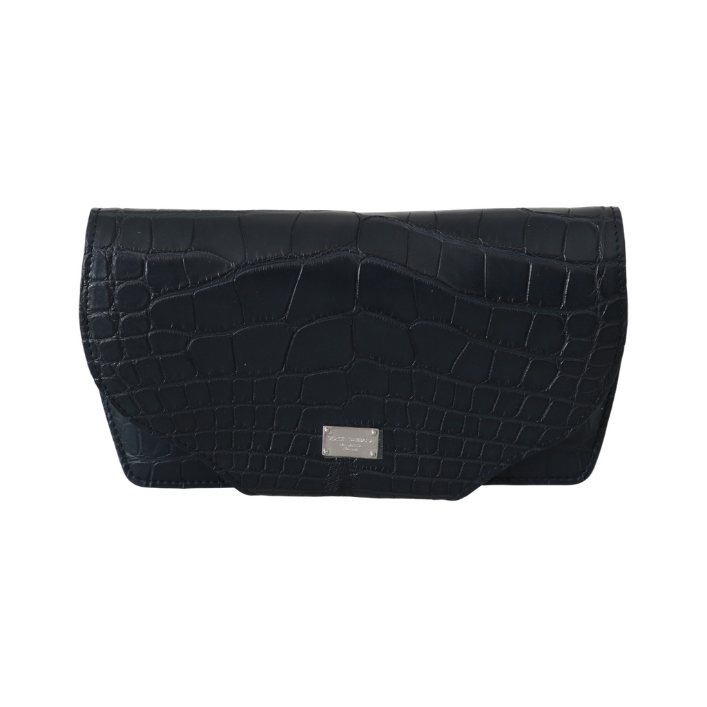 Elegant Blue Crocodile Leather Eyewear Pouch