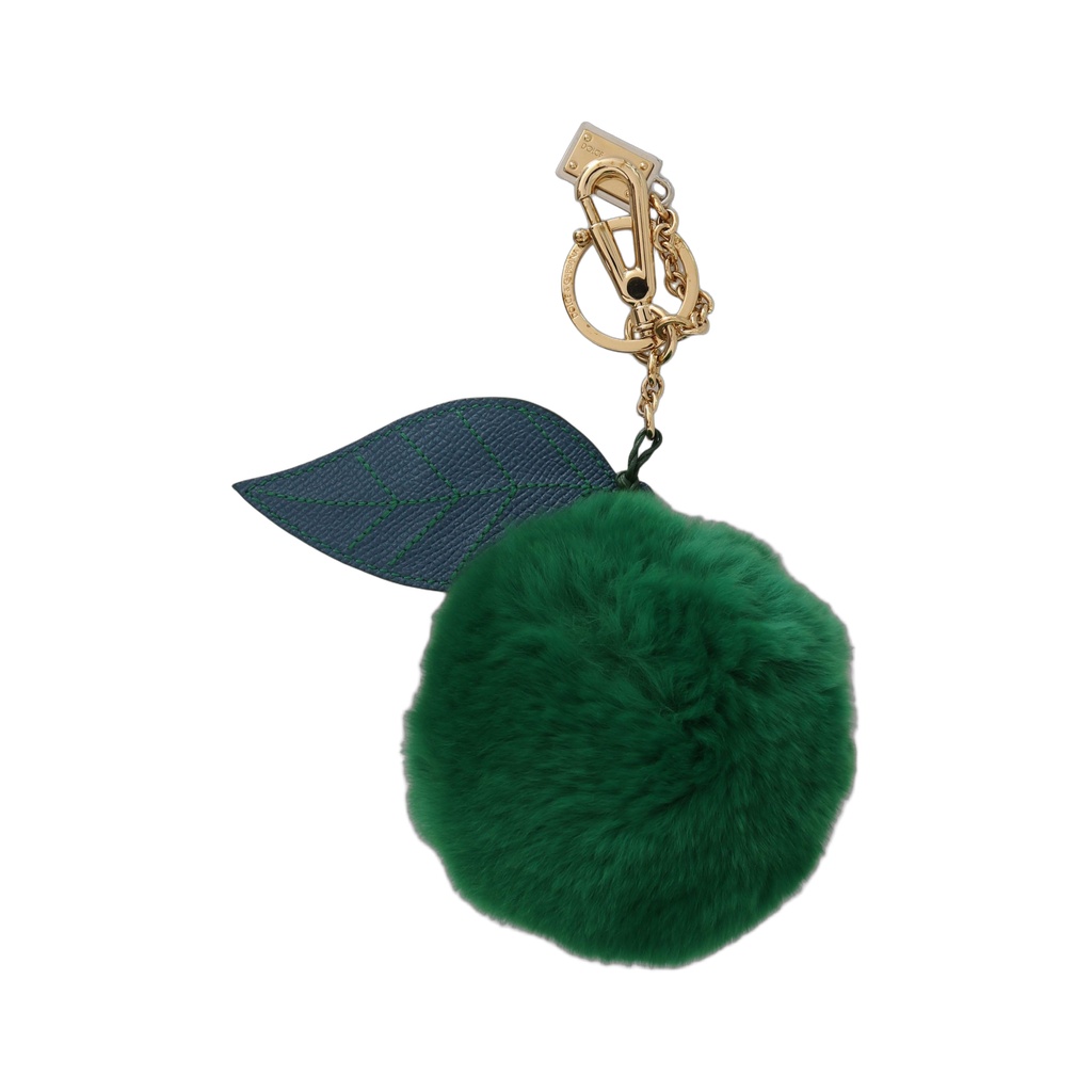 Green Leather Fur Gold Clasp Keyring Women Keychain