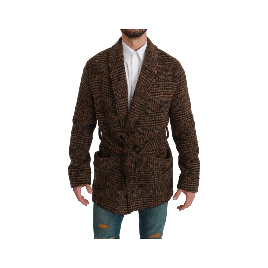 Elegant Brown Alpaca Blend Belted Cape Jacket