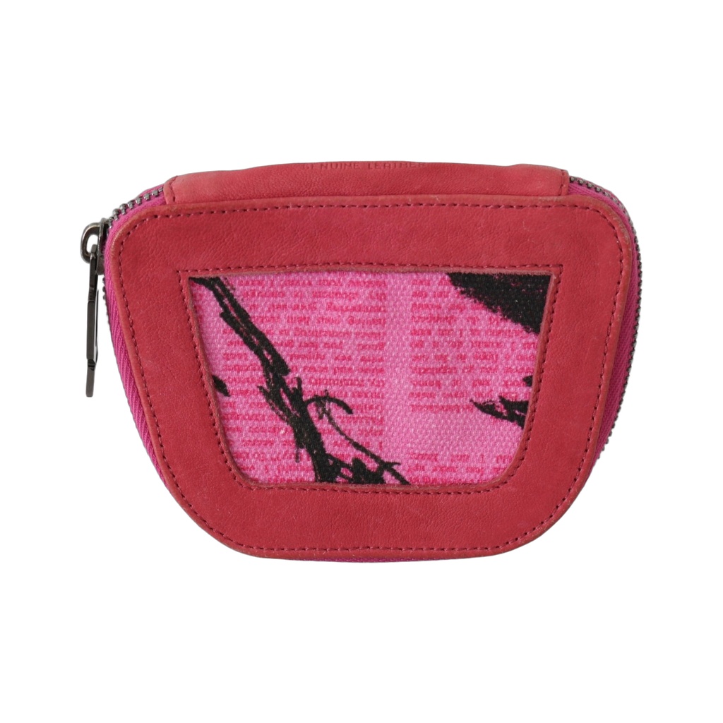 Pink Suede Printed Coin Holder Women Fabric Zippered Purse