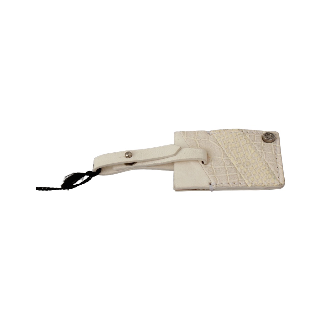 Beige Luggage Tag Branded Leather Patterned Keychain