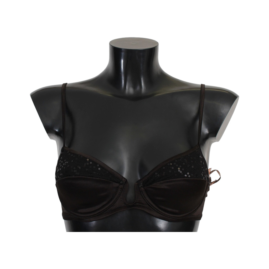 Brown Sequined Balconcino Bra Underwear