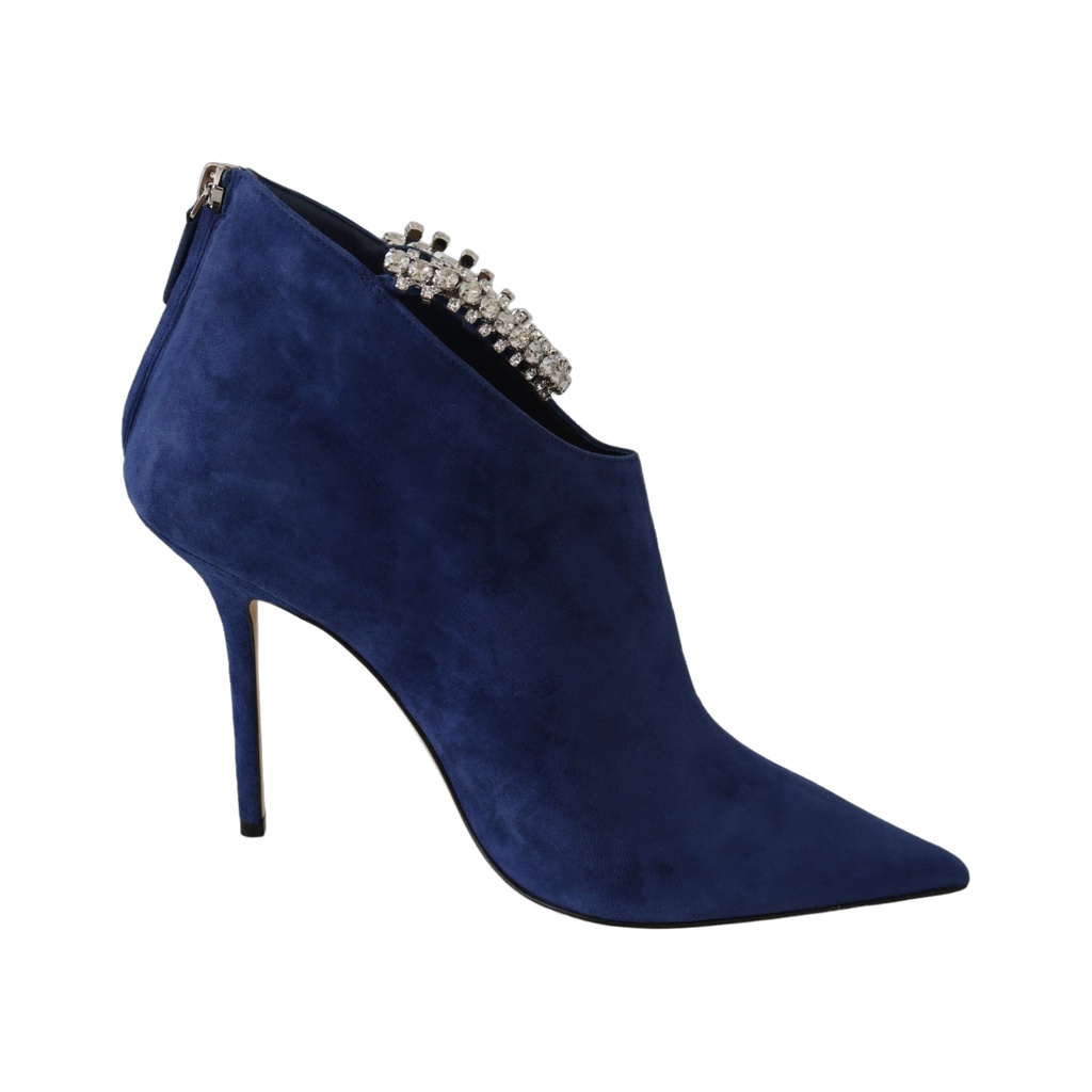 Pop Blue Crystal-Strap Heeled Boots