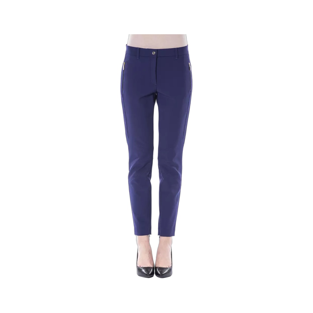 Blue Polyester Women's Slim Fit Pant