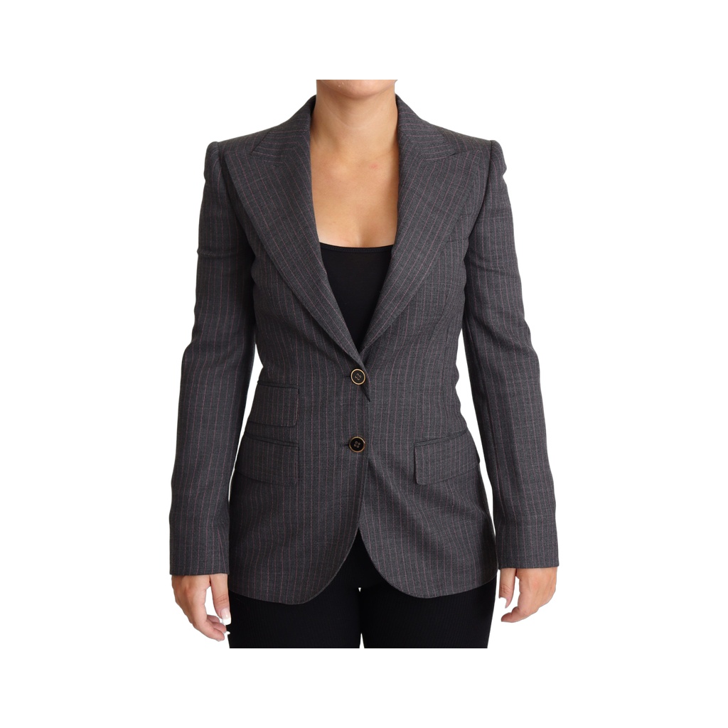 Gray Single Breasted Fitted Blazer Wool Jacket