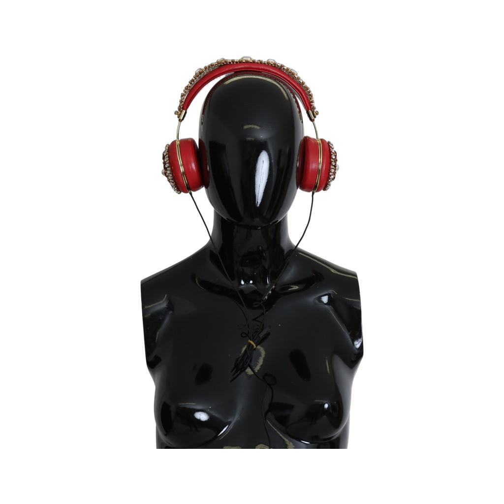 FRENDS Leather Red Floral Crystal Headset Headphones