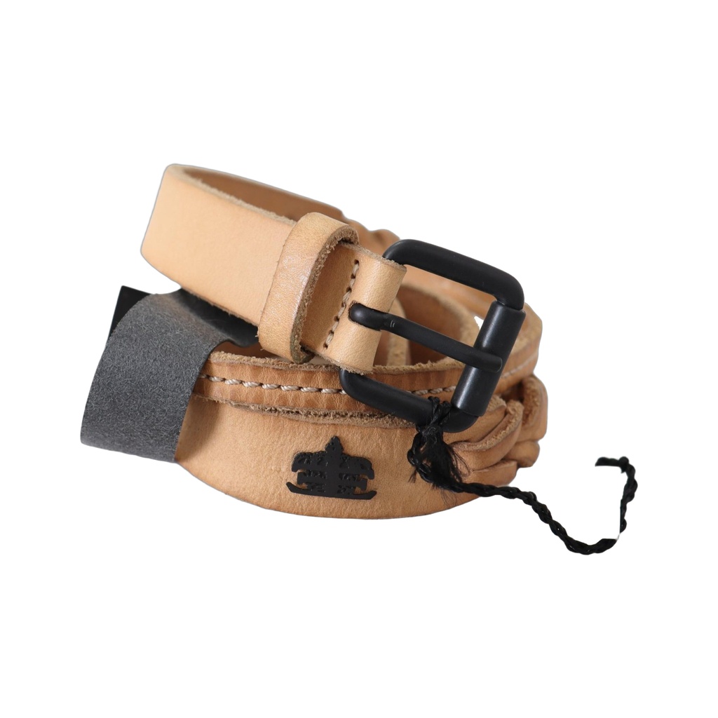 Light Brown Slim Leather Black Logo Buckle Belt Belt