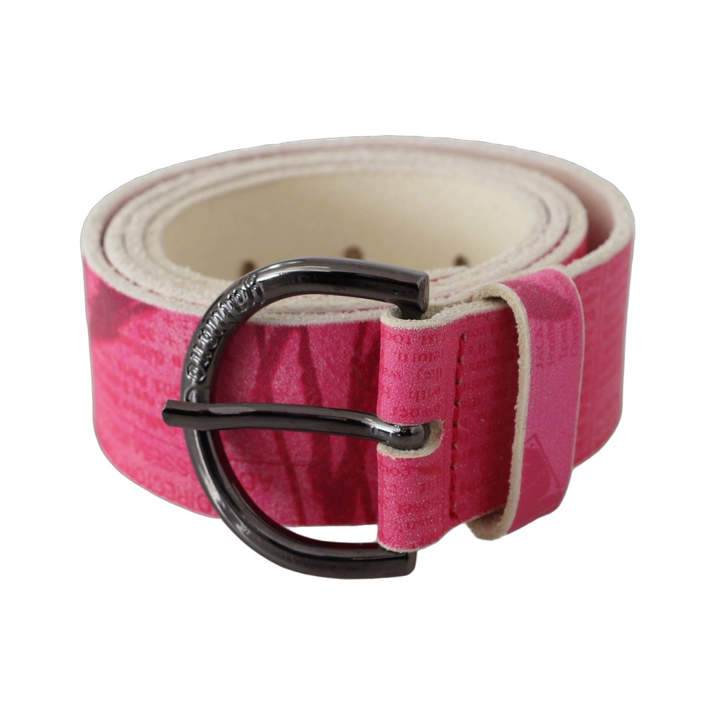 Pink Leather Letter Logo Design Round Buckle Belt