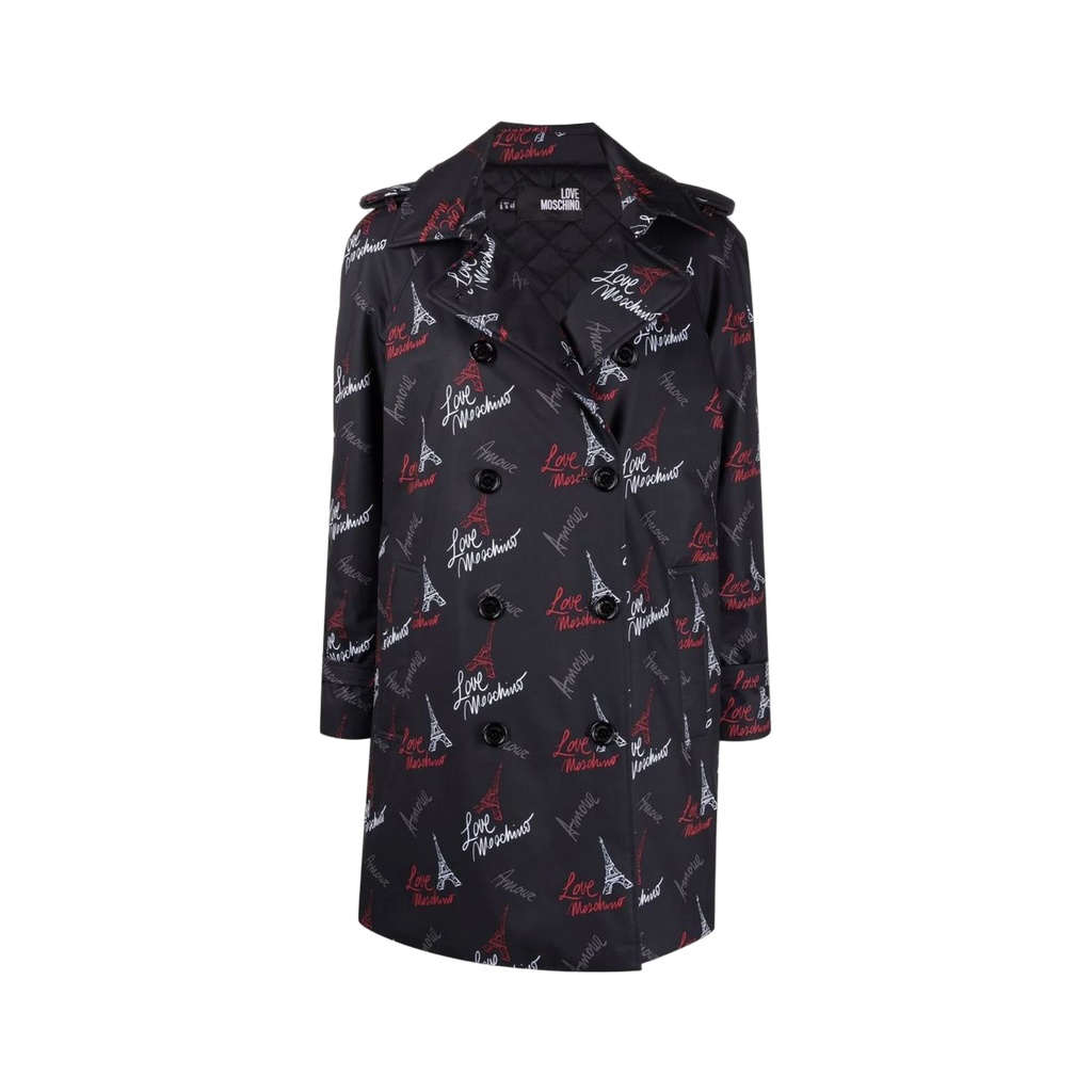 Black Polyester Women Coat