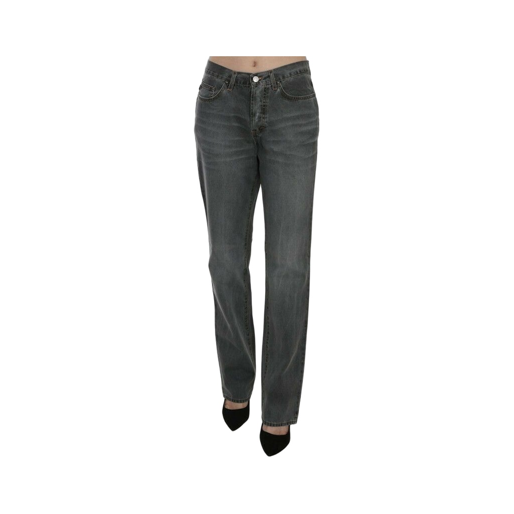 Chic Gray Mid Waist Straight Leg Jeans