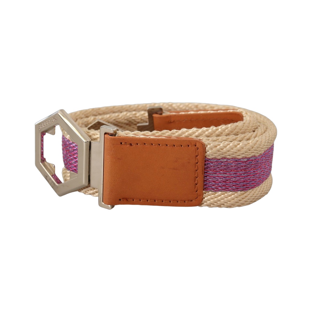 Multicolor Leather Silver Hexagon Logo Buckle Belt