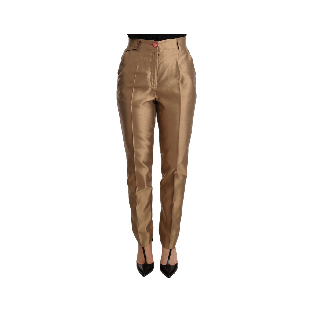 Elegant Tapered Silk Trousers in Gold