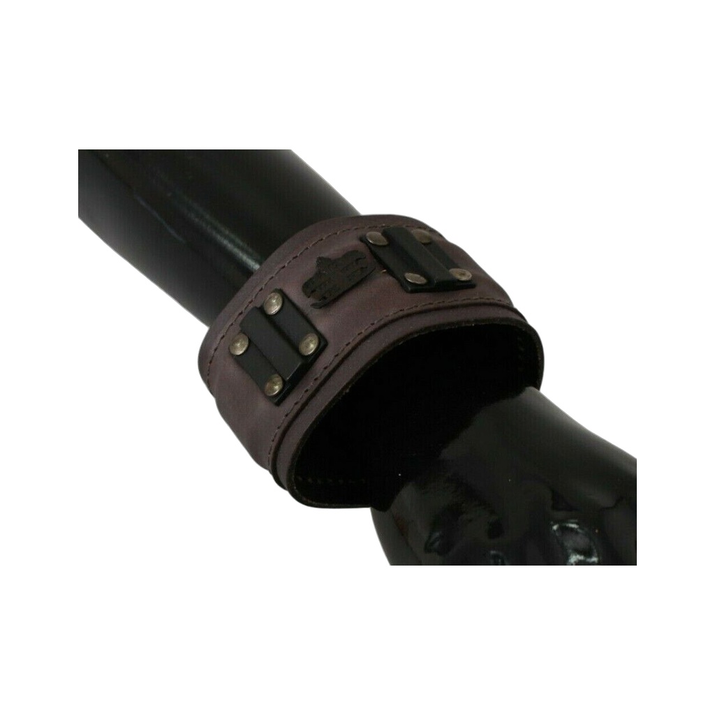 Brown Leather Branded Wide Buckle Closure Bracelet