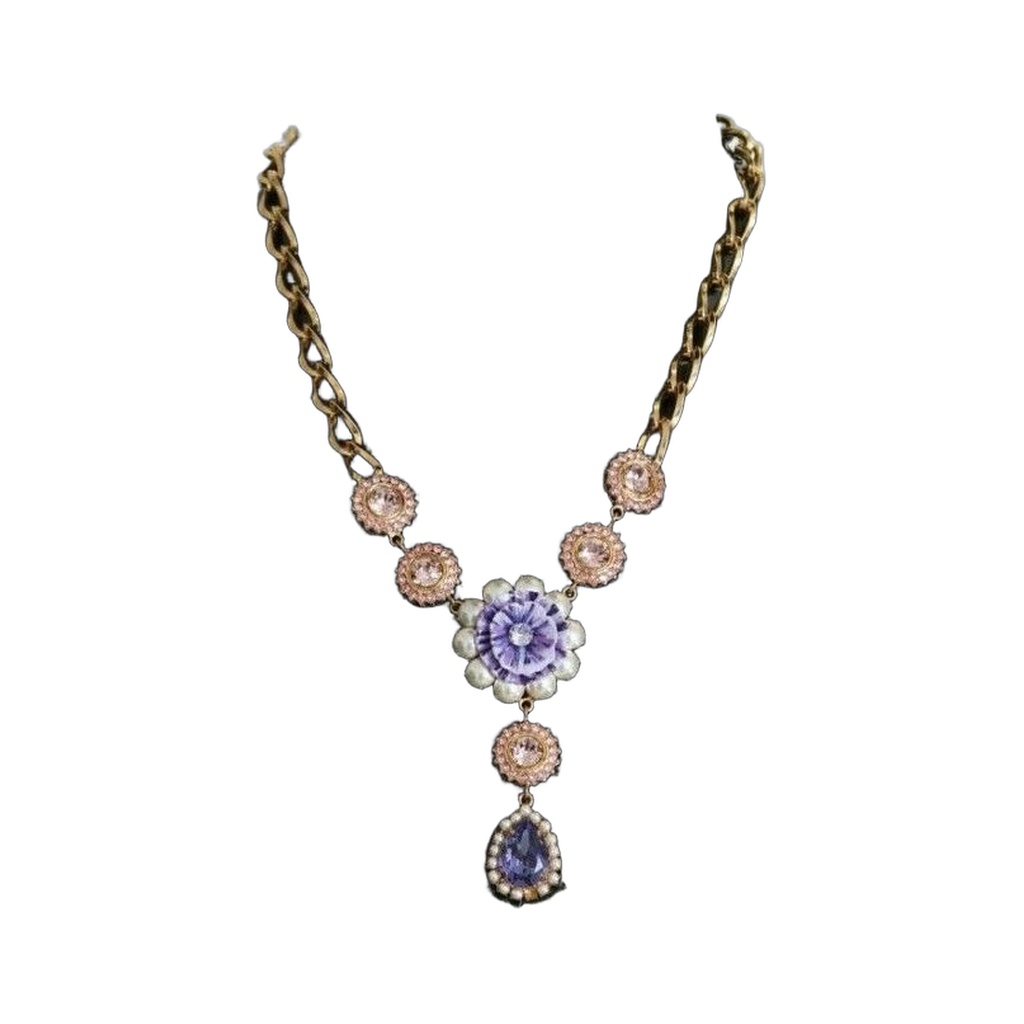 Elegant Gold Crystal Floral Charm Necklace