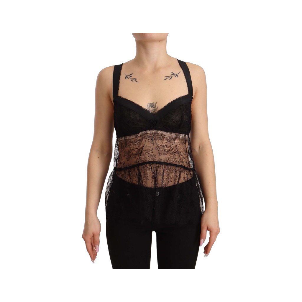 Black Silk Lace Babydoll Nylon Lingerie Top