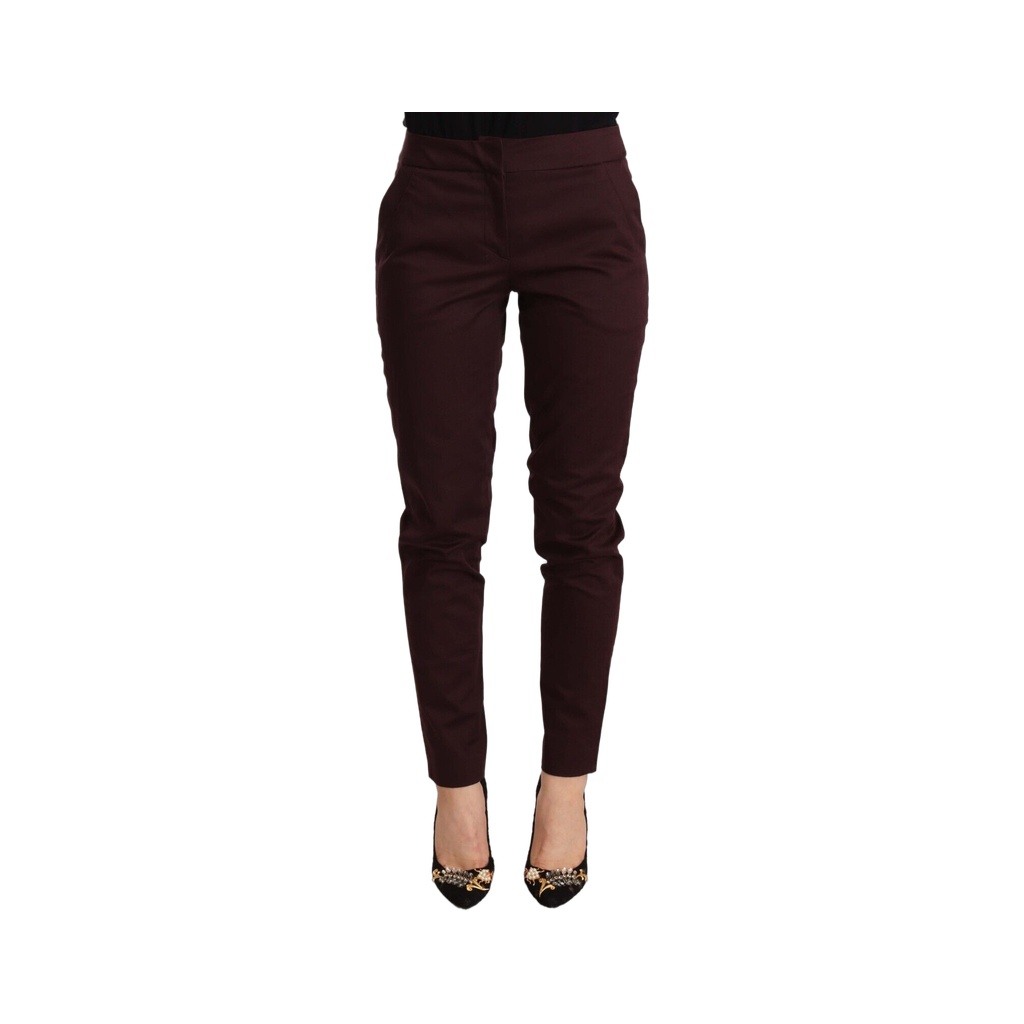 Maroon Slim Fit Skinny Pants with Zipper Detail