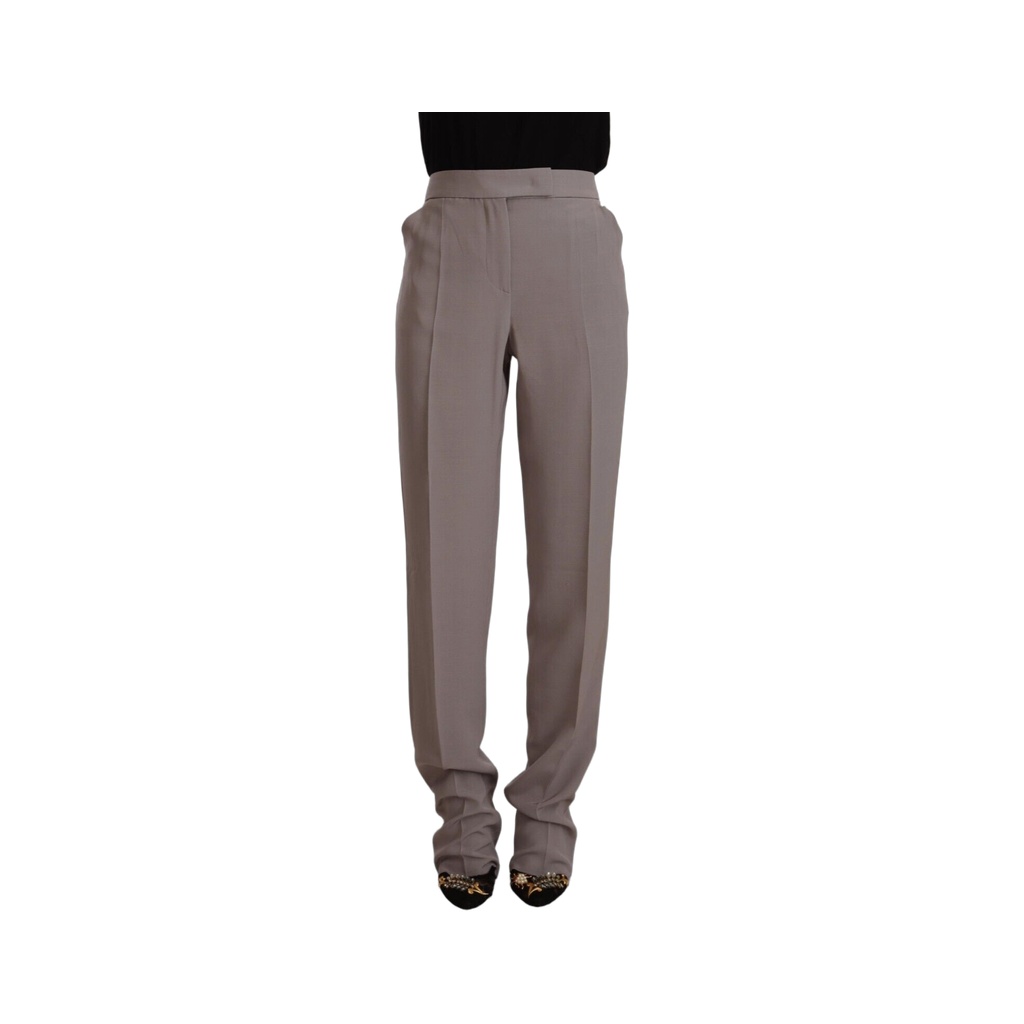 Brown High Waist Silk Tapered Long Pants