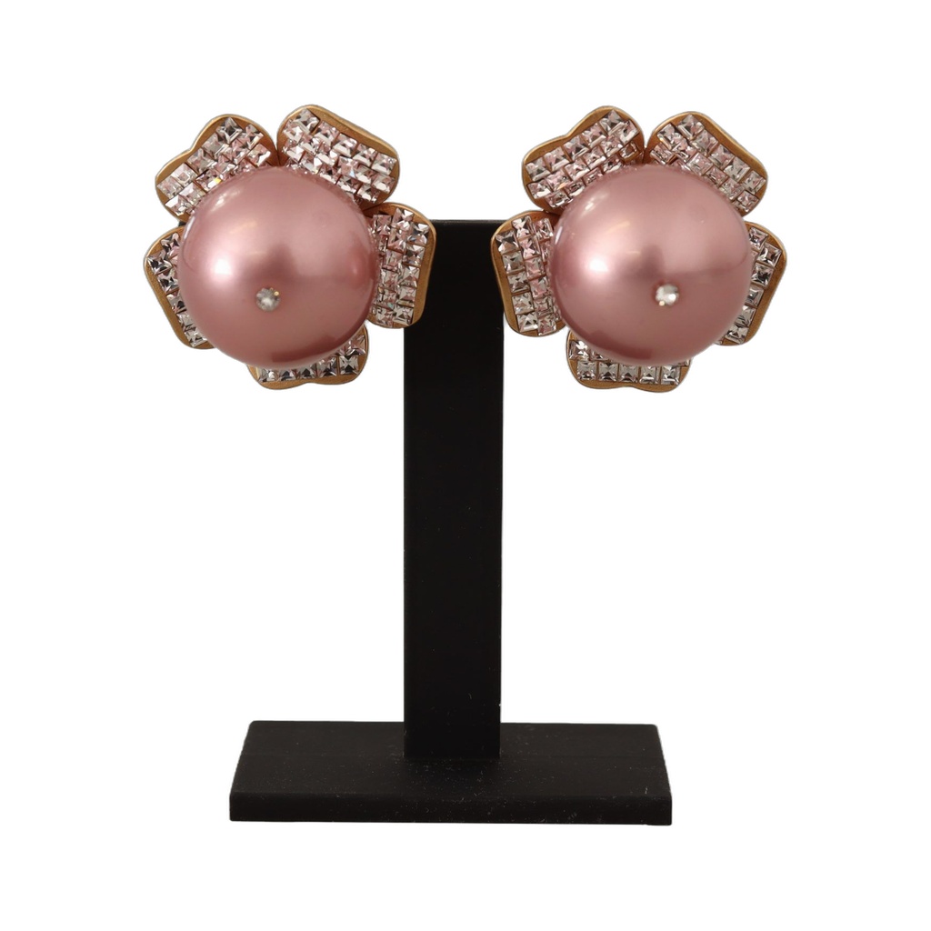 Elegant Floral Crystal Pearl Clip-On Earrings