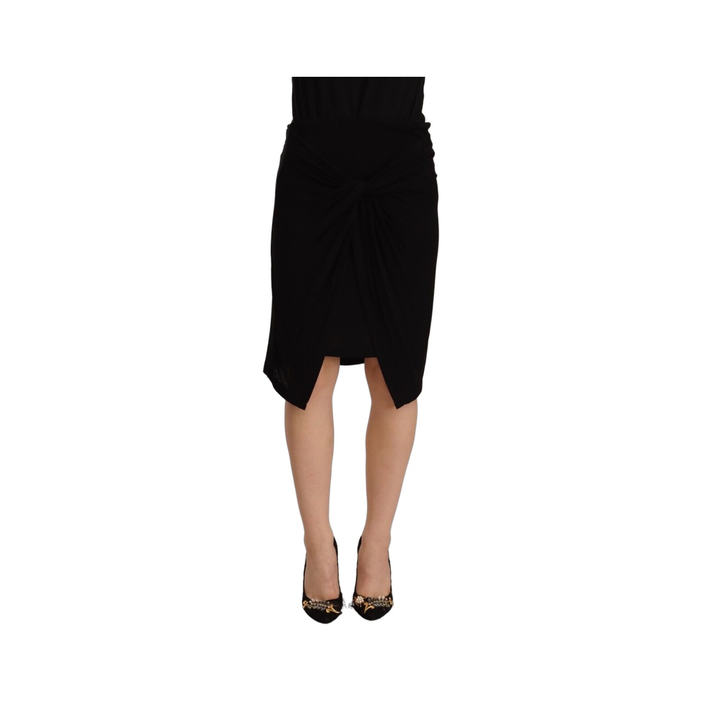 Black High Waist Pencil Knee Length Viscose Skirt