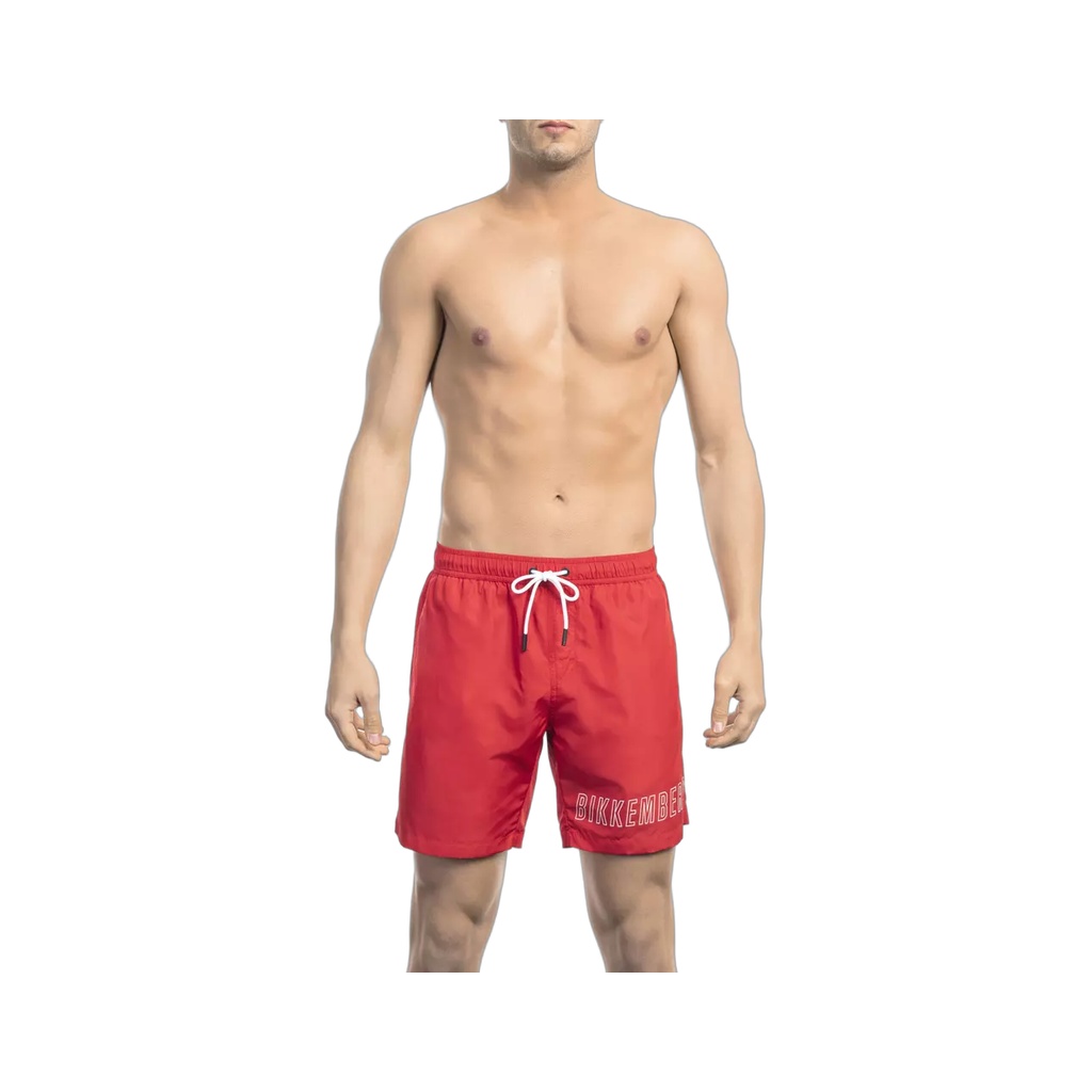 Red Polyester Men Swim Short