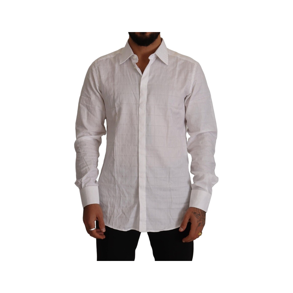 Elegant White Cotton Dress Shirt - Slim Fit