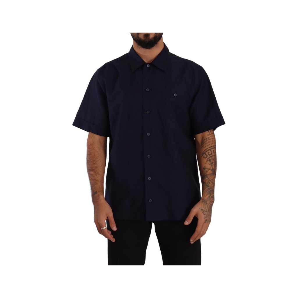 Elegant Navy Blue Button-Down Casual Shirt