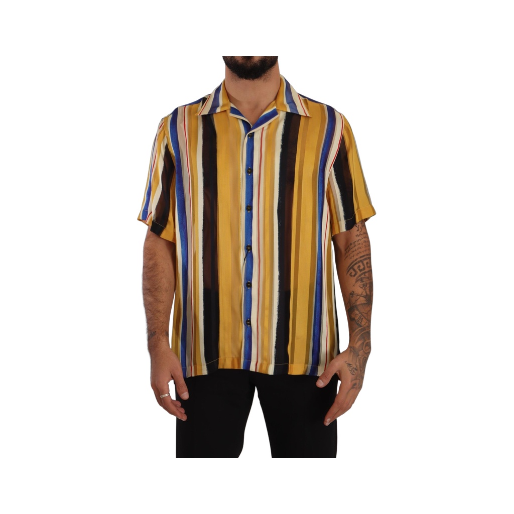 Yellow Striped Silk-Blend Men's Shirt