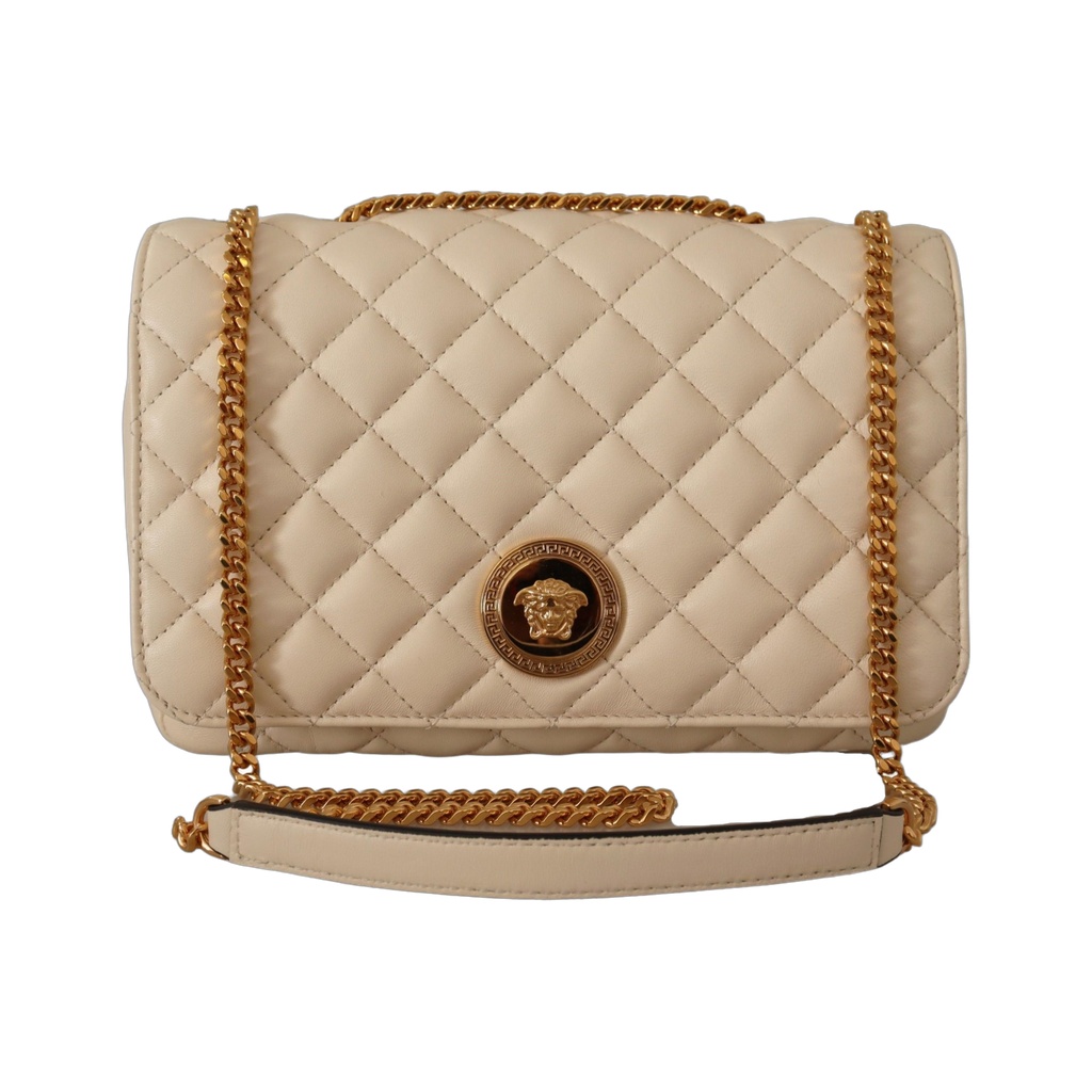 Elegant White Nappa Leather Shoulder Bag