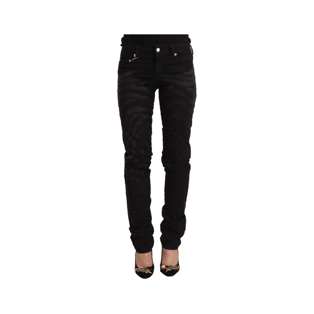 Elegant Black Slim Fit Embellished Jeans