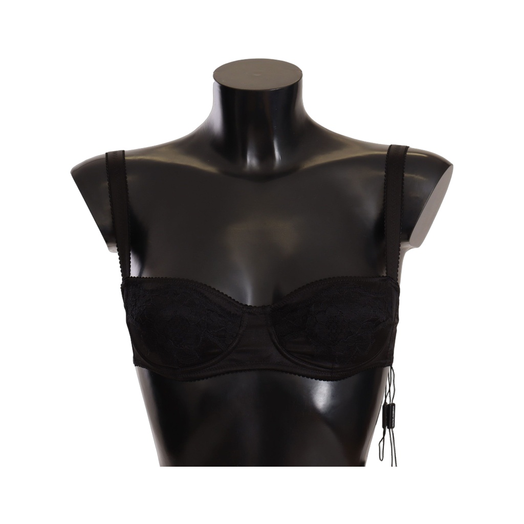 Black Polka Dot Satin Lace Balconette Bra